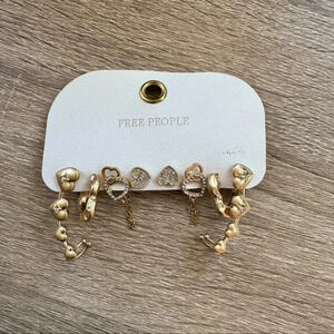NWT Free People Earrings Pack Bundle Gold Hoops Studs Hearts